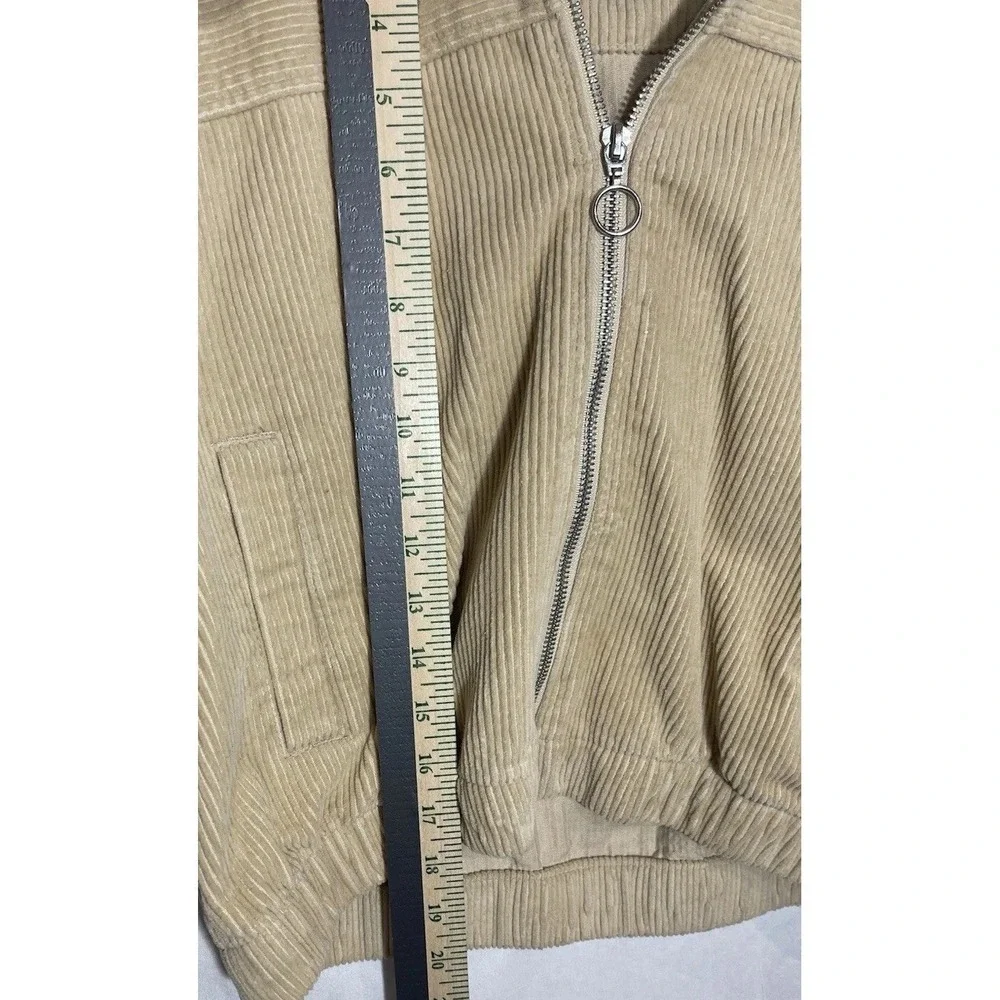 Women's Medium Jacket Forever 21, Tan Corduroy‎ Zip Up Hoodie Casual Cropped